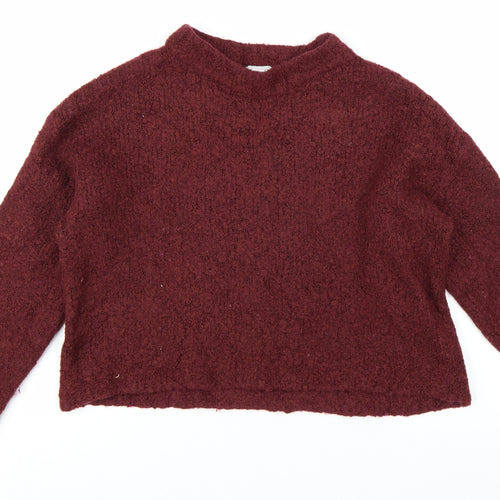 Topshop Women Burgundy Long Sleeve Mock Neck Jumper Size M