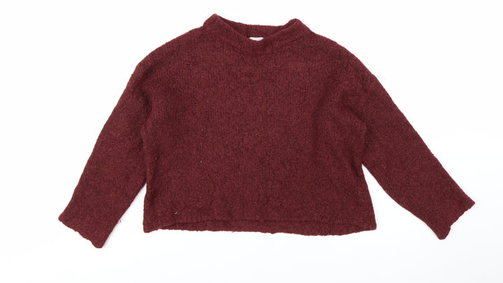 Topshop Women Burgundy Long Sleeve Mock Neck Jumper Size M