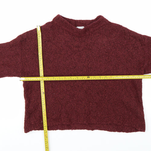 Topshop Women Burgundy Long Sleeve Mock Neck Jumper Size M