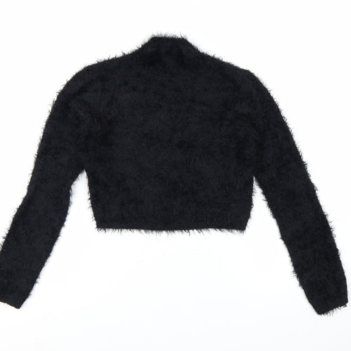 Missguided Womens Black Size 8 Fluffy High Neck Cropped Jumper