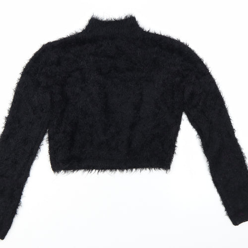 Missguided Womens Black Size 8 Fluffy High Neck Cropped Jumper