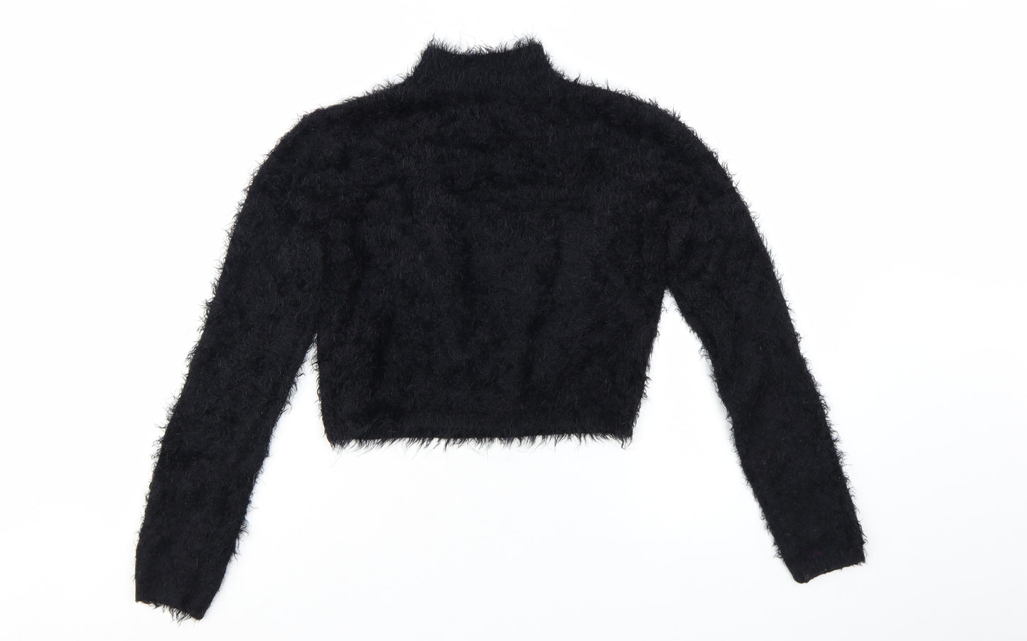 Missguided Womens Black Size 8 Fluffy High Neck Cropped Jumper