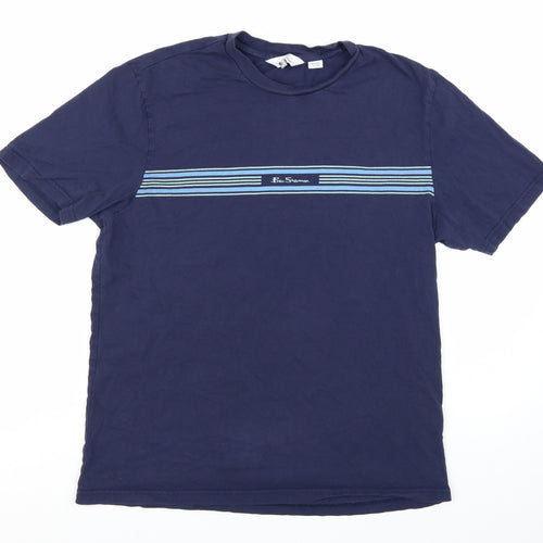 Ben Sherman Men's Blue Striped Crew Neck Cotton T-Shirt Medium