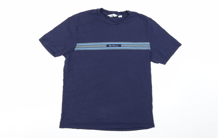 Ben Sherman Men's Blue Striped Crew Neck Cotton T-Shirt Medium