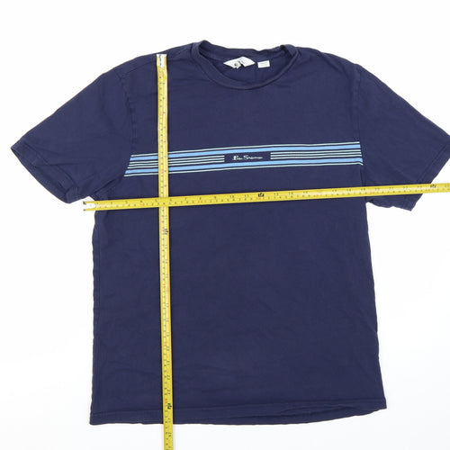 Ben Sherman Men's Blue Striped Crew Neck Cotton T-Shirt Medium