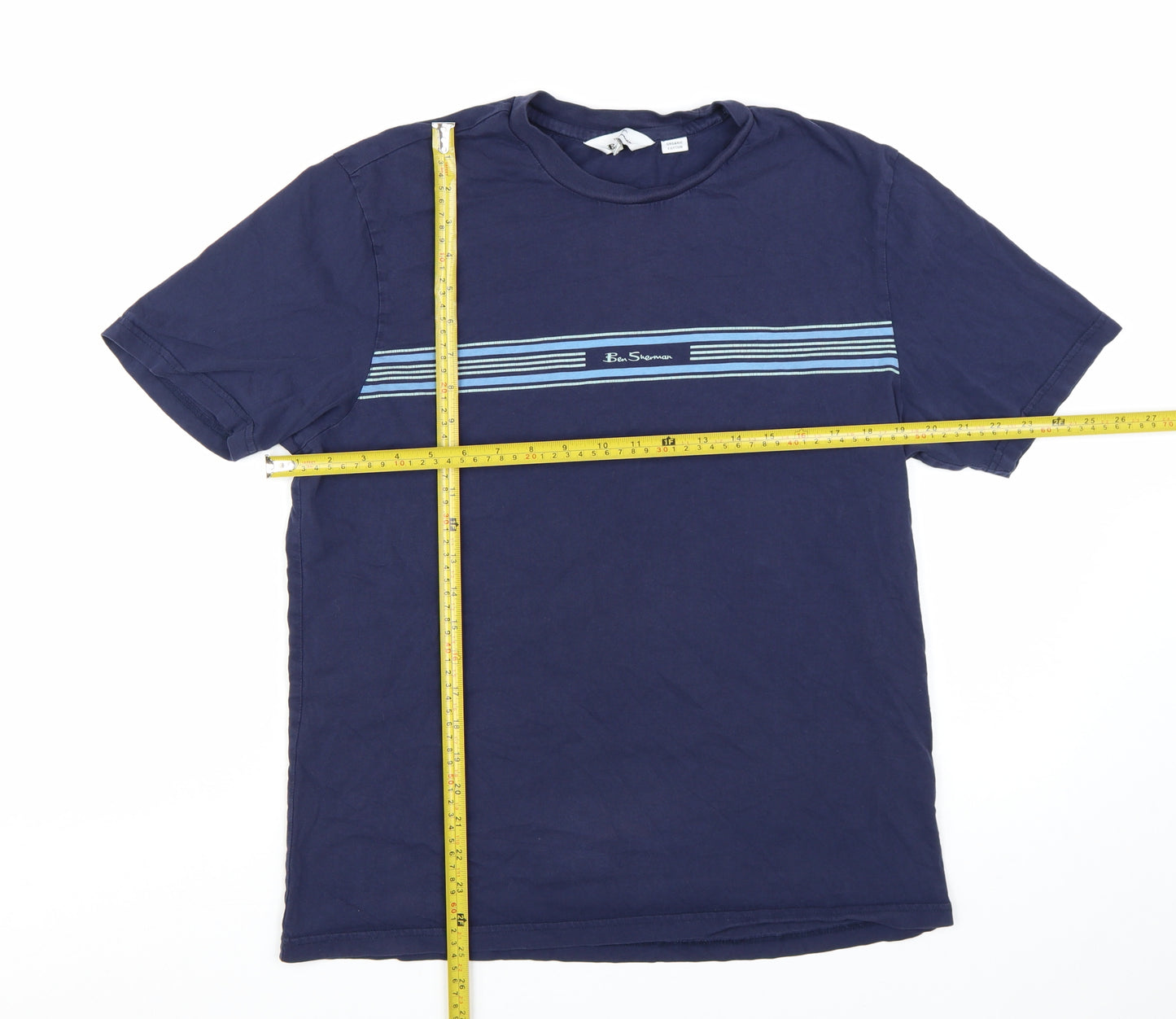 Ben Sherman Men's Blue Striped Crew Neck Cotton T-Shirt Medium
