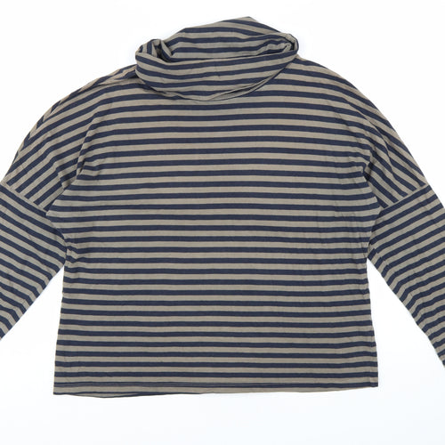 Stateside Women's Blue Striped Roll Neck Long Sleeve Cotton Top L