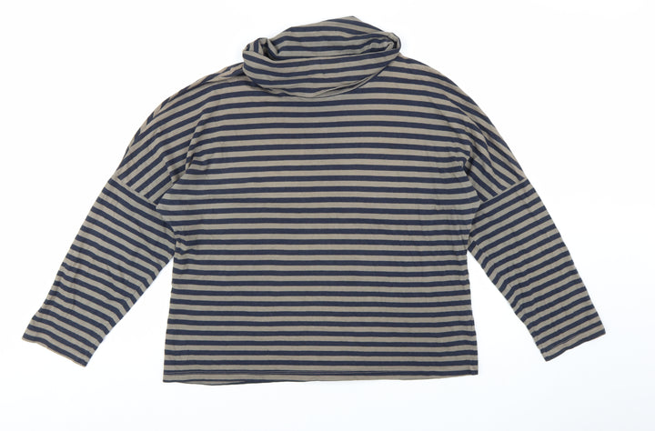 Stateside Women's Blue Striped Roll Neck Long Sleeve Cotton Top L
