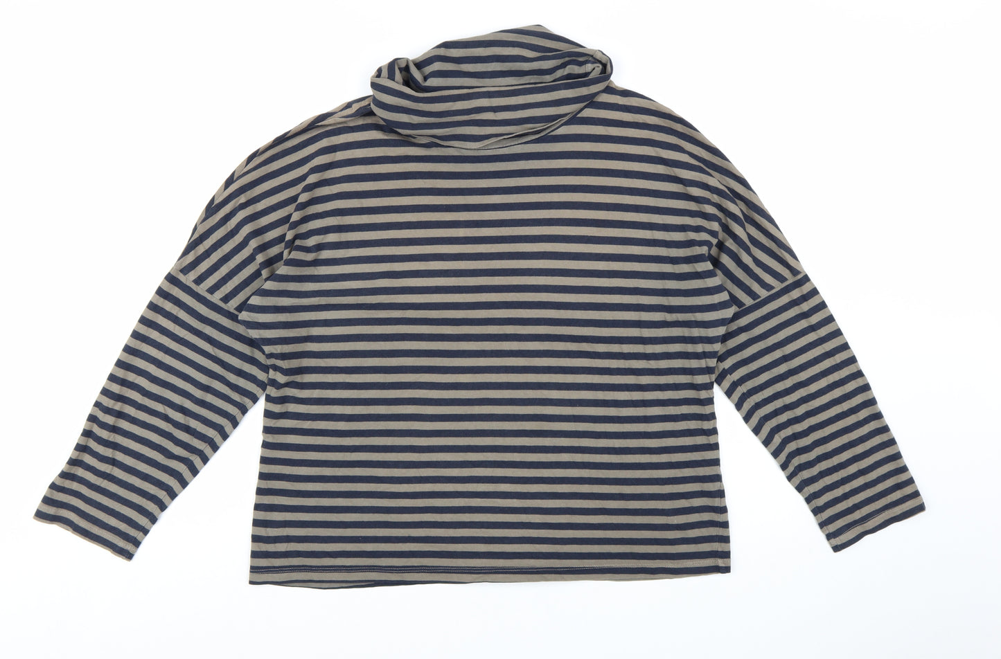 Stateside Women's Blue Striped Roll Neck Long Sleeve Cotton Top L