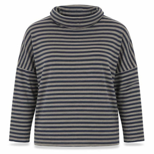Stateside Women's Blue Striped Roll Neck Long Sleeve Cotton Top L