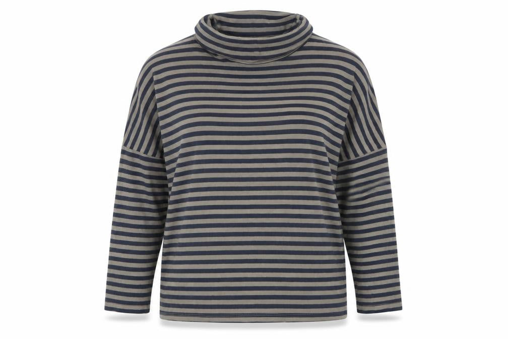Stateside Women's Blue Striped Roll Neck Long Sleeve Cotton Top L