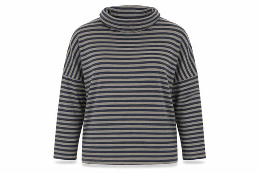 Stateside Women's Blue Striped Roll Neck Long Sleeve Cotton Top L