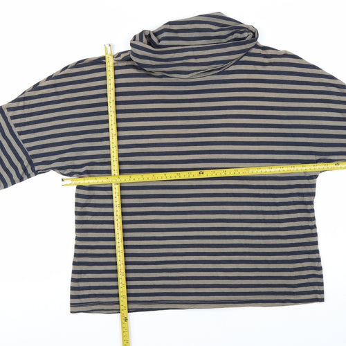Stateside Women's Blue Striped Roll Neck Long Sleeve Cotton Top L