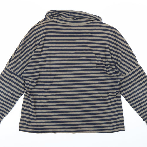 Stateside Women's Blue Striped Roll Neck Long Sleeve Cotton Top L