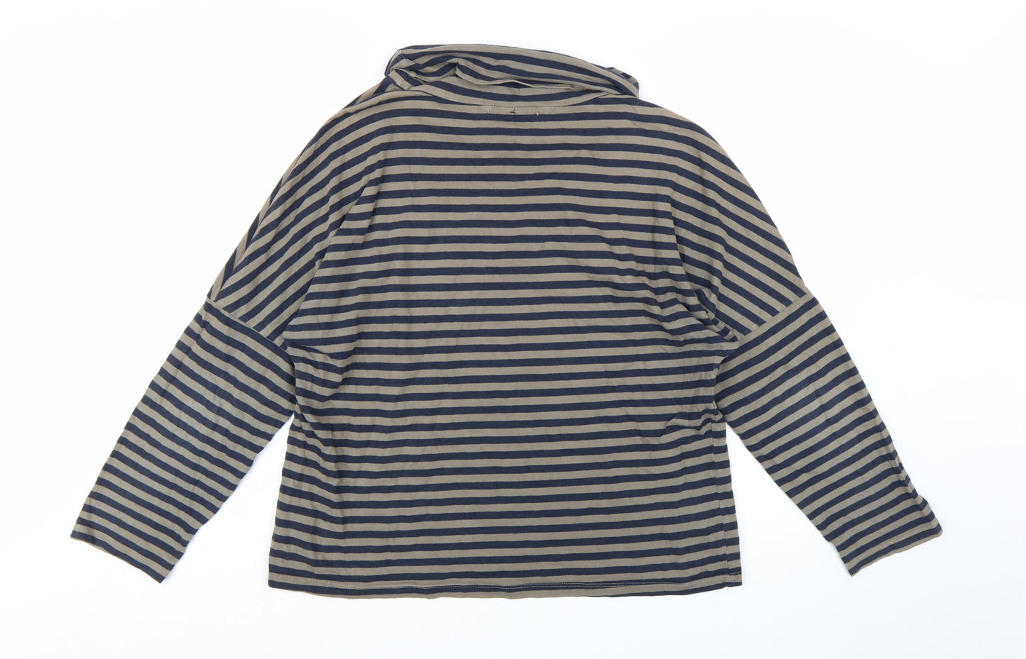 Stateside Women's Blue Striped Roll Neck Long Sleeve Cotton Top L