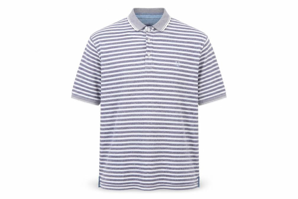 Lincoln Men’s Grey Striped Cotton Polo Shirt XL