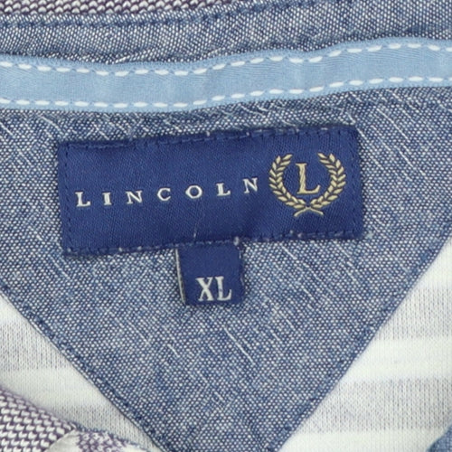 Lincoln Men’s Grey Striped Cotton Polo Shirt XL