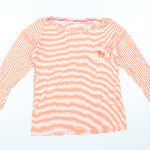 White Stuff Women’s Orange Striped 3/4 Sleeve Cotton Top UK 10