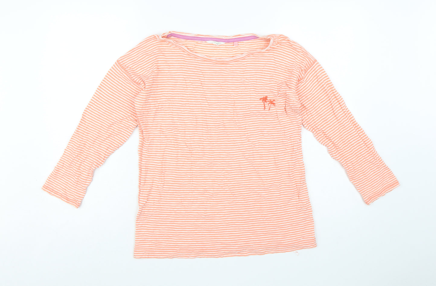 White Stuff Women’s Orange Striped 3/4 Sleeve Cotton Top UK 10