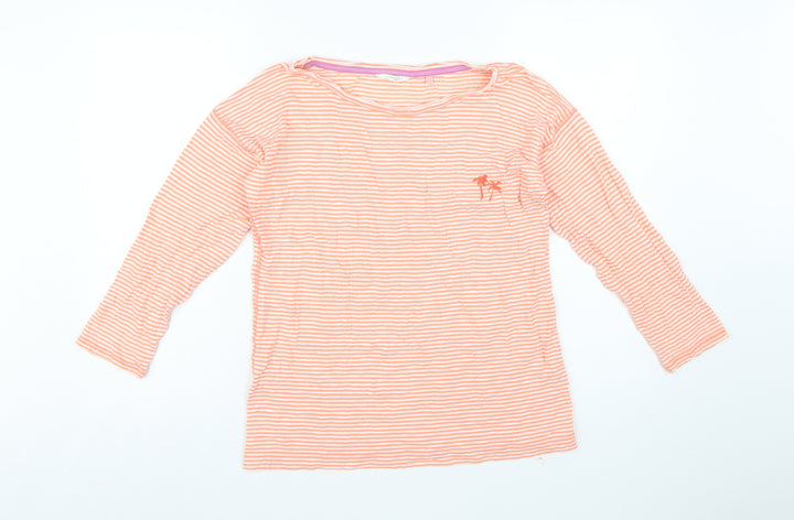 White Stuff Women’s Orange Striped 3/4 Sleeve Cotton Top UK 10