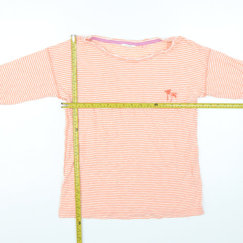 White Stuff Women’s Orange Striped 3/4 Sleeve Cotton Top UK 10