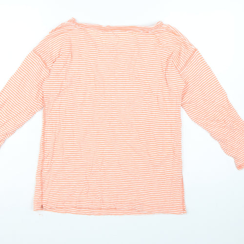 White Stuff Women’s Orange Striped 3/4 Sleeve Cotton Top UK 10