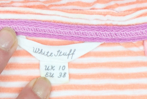 White Stuff Women’s Orange Striped 3/4 Sleeve Cotton Top UK 10