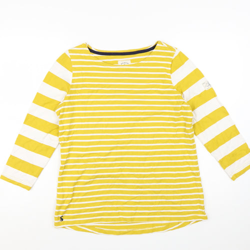 Joules Womens Yellow Striped Cotton 3/4 Sleeve Boat Neck Top Size 16