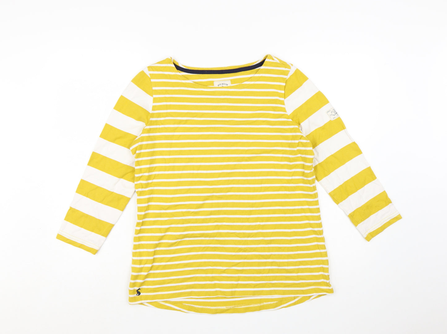 Joules Womens Yellow Striped Cotton 3/4 Sleeve Boat Neck Top Size 16