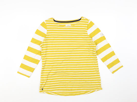 Joules Womens Yellow Striped Cotton 3/4 Sleeve Boat Neck Top Size 16