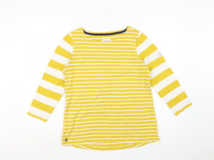 Joules Womens Yellow Striped Cotton 3/4 Sleeve Boat Neck Top Size 16