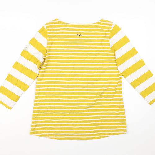 Joules Womens Yellow Striped Cotton 3/4 Sleeve Boat Neck Top Size 16
