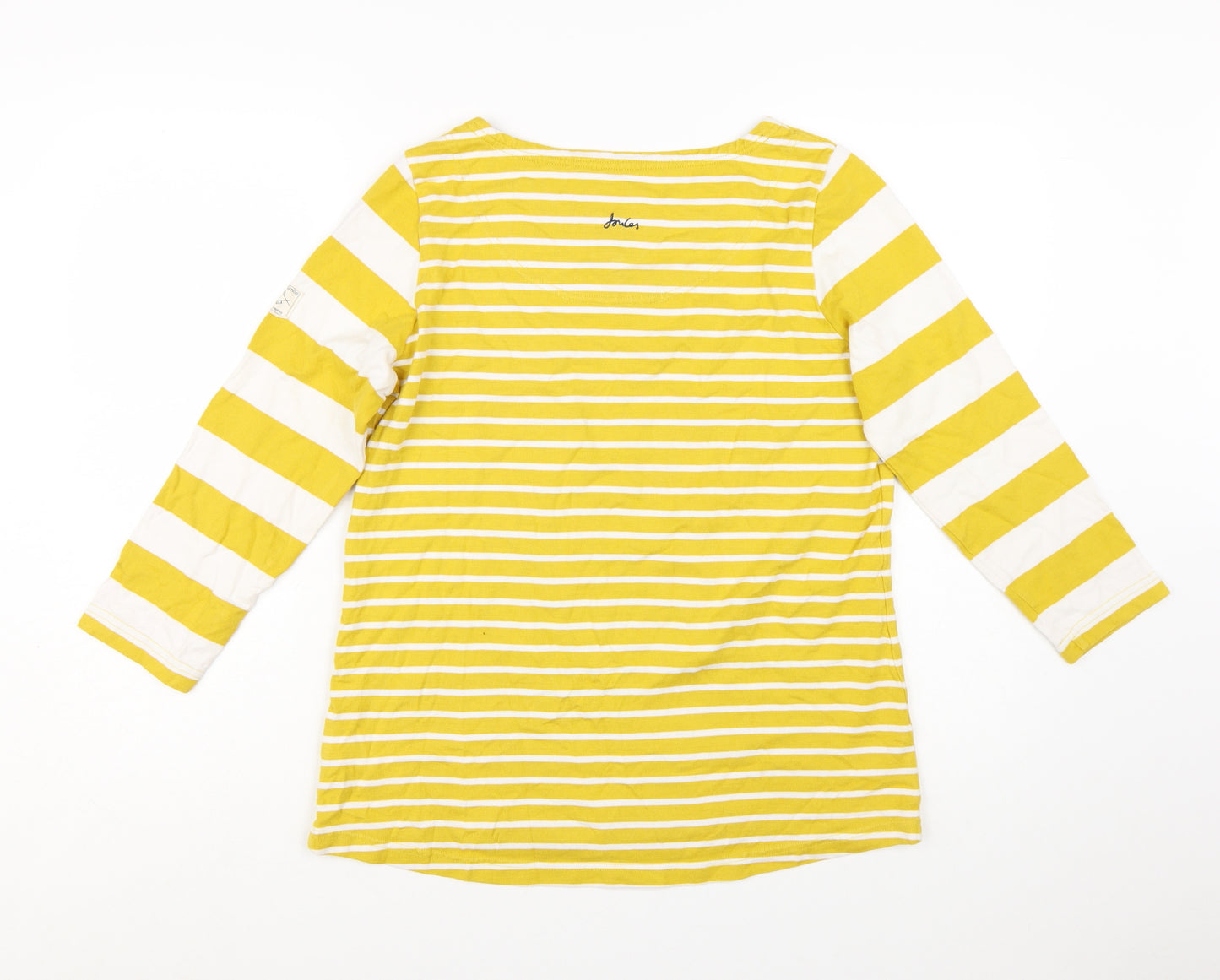 Joules Womens Yellow Striped Cotton 3/4 Sleeve Boat Neck Top Size 16