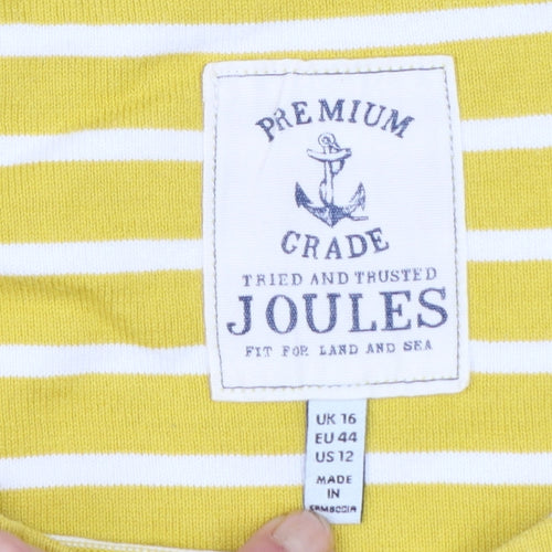 Joules Womens Yellow Striped Cotton 3/4 Sleeve Boat Neck Top Size 16