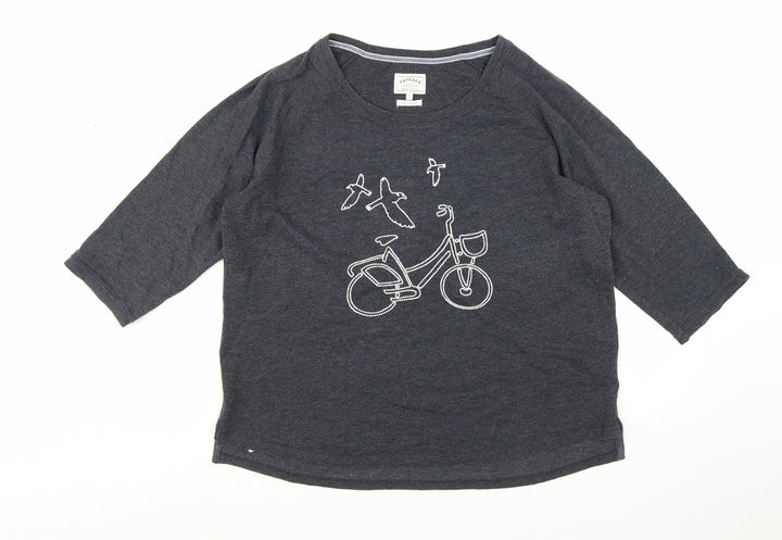 FatFace Womens Grey Embroidered 3/4 Sleeve Jersey T-Shirt Size 18