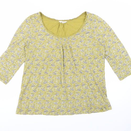 White Stuff Women’s Green Floral 3/4 Sleeve Cotton Tunic Blouse UK 16