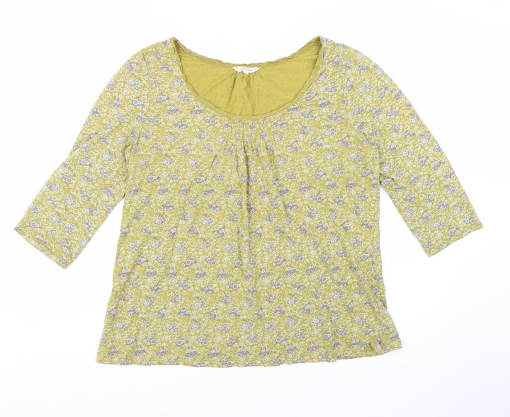White Stuff Women’s Green Floral 3/4 Sleeve Cotton Tunic Blouse UK 16