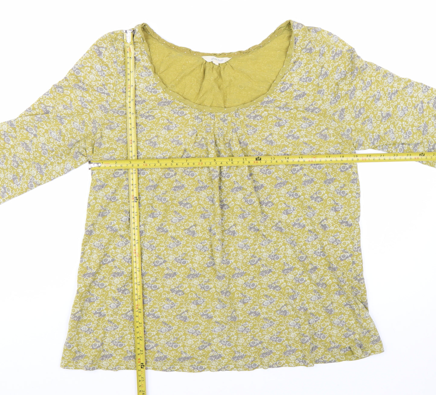 White Stuff Women’s Green Floral 3/4 Sleeve Cotton Tunic Blouse UK 16