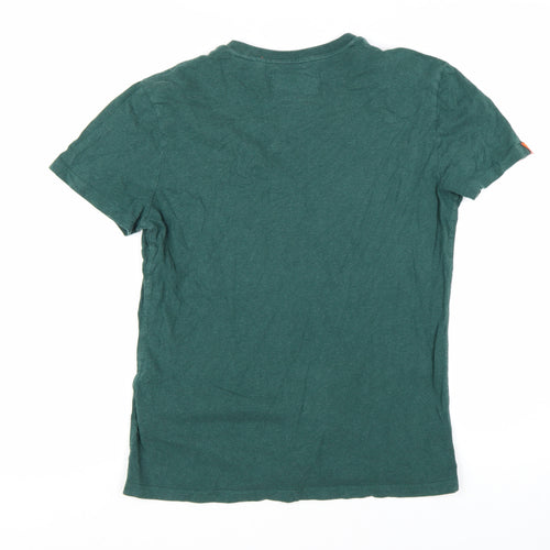 Superdry Men Green V-Neck Short Sleeve Slim Fit Cotton T-Shirt M