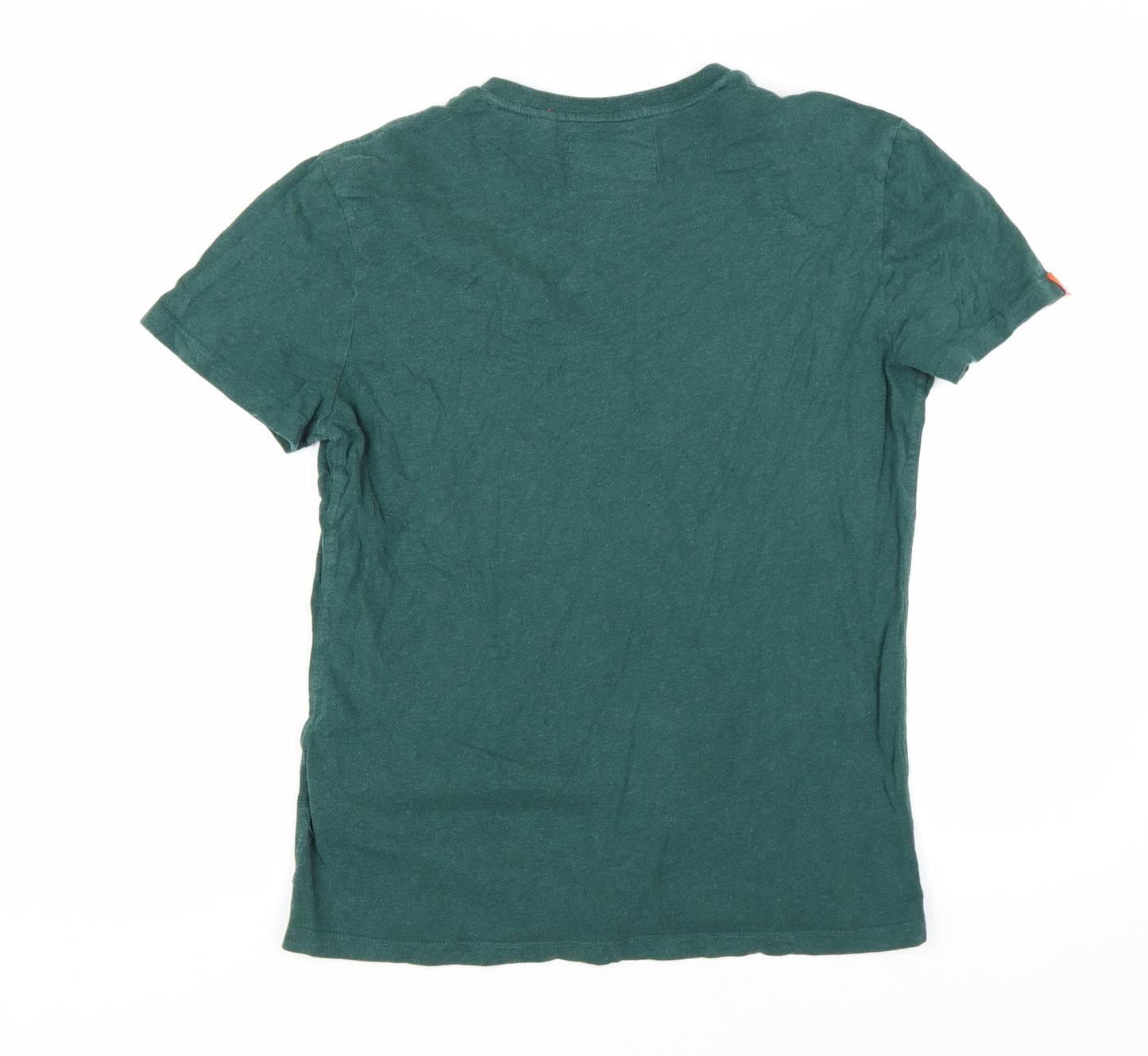 Superdry Men Green V-Neck Short Sleeve Slim Fit Cotton T-Shirt M