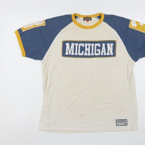 Hawkridge Men’s Beige Blue Yellow Michigan Vintage T-Shirt L