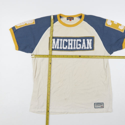 Hawkridge Men’s Beige Blue Yellow Michigan Vintage T-Shirt L