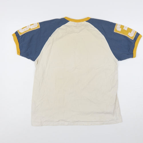 Hawkridge Men’s Beige Blue Yellow Michigan Vintage T-Shirt L