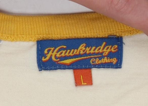 Hawkridge Men’s Beige Blue Yellow Michigan Vintage T-Shirt L