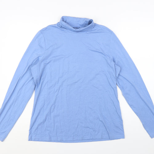 Lands' End Women's Blue Roll Neck Long Sleeve Cotton Top Size L