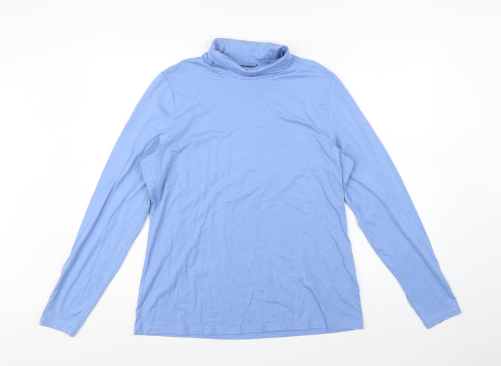 Lands' End Women's Blue Roll Neck Long Sleeve Cotton Top Size L