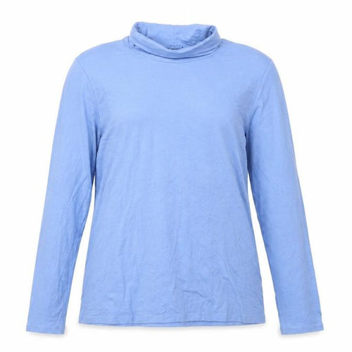 Lands' End Women's Blue Roll Neck Long Sleeve Cotton Top Size L