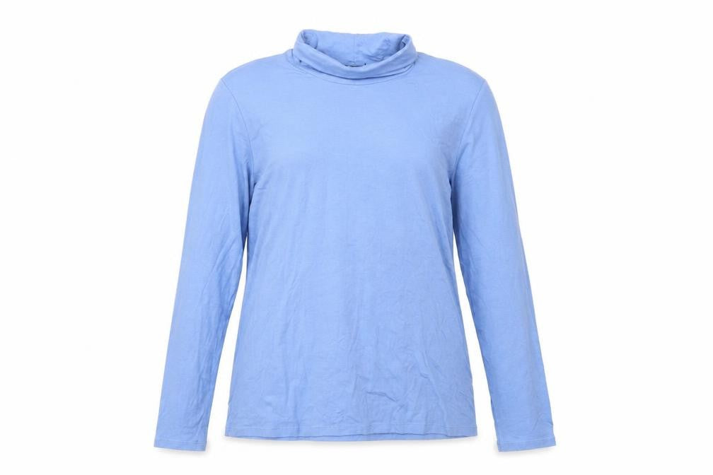 Lands' End Women's Blue Roll Neck Long Sleeve Cotton Top Size L