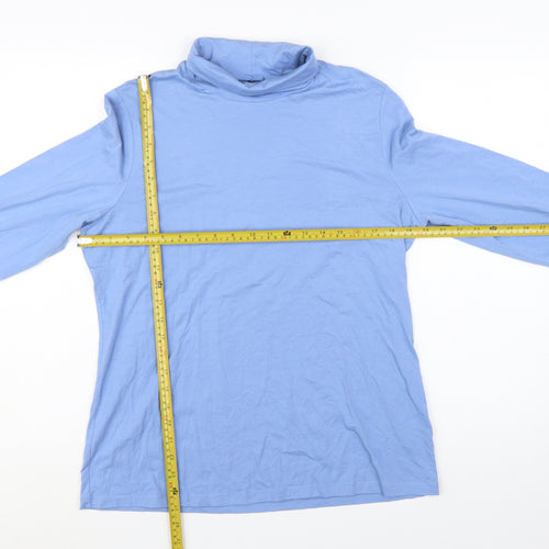 Lands' End Women's Blue Roll Neck Long Sleeve Cotton Top Size L