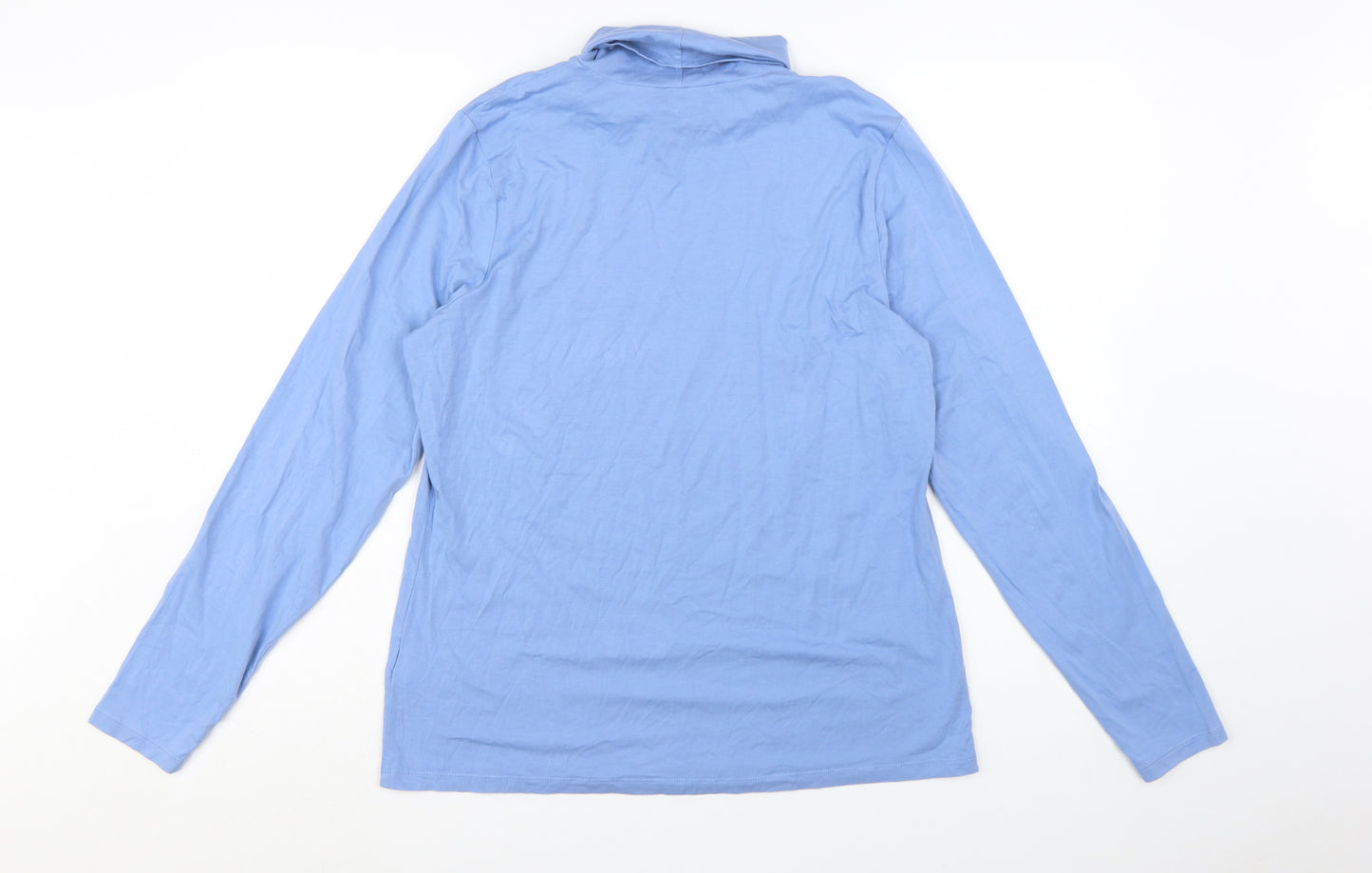 Lands' End Women's Blue Roll Neck Long Sleeve Cotton Top Size L